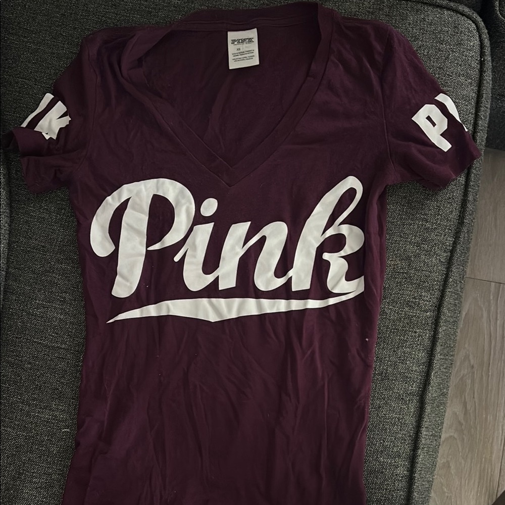 PINK Victoria's Secret maroon Fitted Short Sleeve T-Shirt